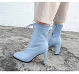 woloong Size 35-42 New Style Square Head Punk Women Ankle Boots Fashion Cross Strap Winter Autumn Zipper High Heels Shoes