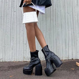 woloong Punk Style Autumn Winter Boots Elastic Microfiber Shoes Woman Ankle Boots High Heels Black Thick Platform Long Knee High Boots