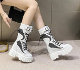 woloong Big Size 35-43 Brand Design Ladies High Platform Boots Fashion Rivet Goth High Heels Boots Women Cosplay Wedges Punk Shoes Woman