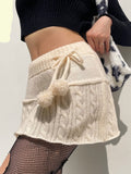 Woloong Knitted Low Waist Y2K Short Skirt Preppy Style Cute Girl Streetwear Aesthetic Fairycore Drawstring Womens Skirts