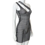 woloong Halter Singel Shoulder Cut Out Solid Skinny Sexy Mini Dress  Autumn Women Fashion Party Club Elegant Outfits Y2K