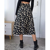 Casual Beach Split Midi Skirts Ladies Girls High Waist Leopard Printing A-line Skirts Women Fashion Summer Autumn Clothing