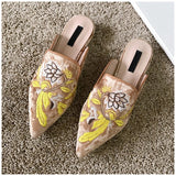 woloong  Spring Women Slipper Embroidery Flower Sandal Shoes Slip On Pointed Toe Mules Low Heel Casual Slides Big Size 41