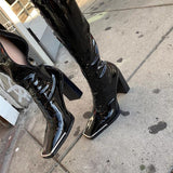 woloong Fashion New Fashion Women Boots Metal Square Toe Over the Knee Women Boots High Heel Boots Autumn Winter Warm Women Boots