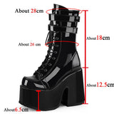 woloong Luxury Brand Design Female Chunky High Heels Ankle Boots Fashion Zip Lace-up High Platform Boots Women Street Punk Shoes Woman