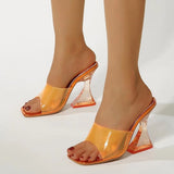 Strange Style Transparent Heels Slippers Ladies Fashion Female Mules Slides Summer Shoes Women Orange Green PVC Jelly Sandals