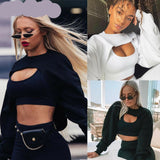 Woloong  Short Sweatshirts Women Autumn Long Sleeve Black White Sweatshirt Fashion Crop Top Jacket Jumper Pullover Tops Clubwear Tank Top