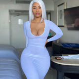 woloong  Long Sleeve Square Collar Ribbed Skinny Maxi Dress Summer Autumn Women Fashion Sexy Streetwear Lounghe Wear Y2K