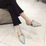 woloong Women Mules Luxury Flats Fashion Loafers Designer Shoes Summer Slippers Pointed Toe Slides Slip on Wedding Casual Ladies Sandals