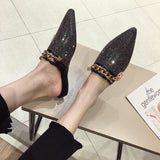 woloong Women Mules Luxury Flats Fashion Loafers Designer Shoes Summer Slippers Pointed Toe Slides Slip on Wedding Casual Ladies Sandals