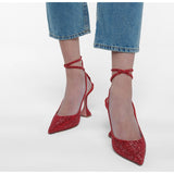 woloong Sequined Crystal Women Pumps Sexy Ankle strap Cross-tied High heels wedding Shoes Fashion Slingbacks Summer Party Prom Shoes