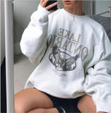 Woloong White Purple Contrast Design Sweatshirt Women Loose Sport Fashion Girls Long Sleeve Thin Winter Tops Plus Size Casual Streetwear