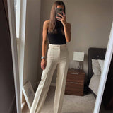 Woloong High Waisted Casual White Trousers Women Brown Stright Pants Office Lady Korean Style Women Pantalones De Mujer