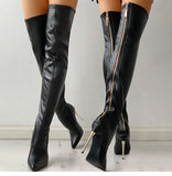 woloong  Women Over The Knee Boots Female Zip Sexy Black Long Boots Woman Thin Heel Ladies Pointed Toe Party Boots Women's Autumn Shoes