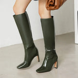 Winter Knee High Boots Women High Heel Long Knight Boots Shoes Square Toe Fashion Sexy Chelsea Boots For Women Large Size 48