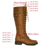 Women Knee high Boots Autumn Winter Lace Up Flat Shoes Sexy Steampunk PU Retro Buckle women shoes Ladies Snow Boots