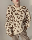 FANIECES Leopard Print Oversized Sweater Pullovers Autumn Loose Batwing Sleeve O-Neck Warm Jumper Casual Streetwear Pull Femme