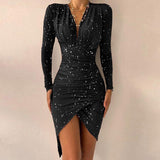 Elegant Dresses For Women V Neck Leopard Stitching Print Sexy Dress Women Autumn High Waist Slim Office Ladies Dress