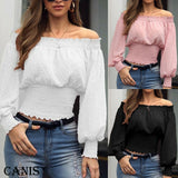 Woloong Hot Off Shoulder Autumn Chiffon Shirts Top Lady Women Long Sleeve Shirt Slim Casual Solid White Blouses