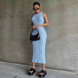 Sleeveless O-Neck Sweater Bodycon Crochet Solid Sexy Dress Summer Women Streetwear Party Club Elegant Clothing Y2K