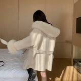 Luxury famous Real Cashmere wool & blends Coat Women"s winter women's cold coat With Natural Fox Fur collar abrigos mujer