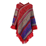 Loose Women Cape Coat Boho Knitted Tassel V Neck Colorful Irregular Hem Autumn Winter Ladies Coat Sweater Cloak Jacket Sweater