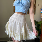 Y2k White Lace Ruffles Pleated Skirts Preppy Style Sweet Girl Kawaii Mini Skirts Korean Retro Women Party Cosplay Sweetwear