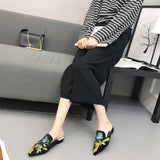 woloong  Spring Women Slipper Embroidery Flower Sandal Shoes Slip On Pointed Toe Mules Low Heel Casual Slides Big Size 41