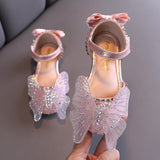 woloong Korean Girls' Sandals Rhinestone Butterfly Princess Shoes Sweet Versatile Crystal Pearl Shoes For Wedding Party