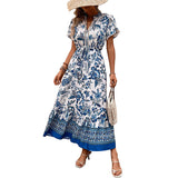 Woloong New Blue Floral Print Slimming Maxi Dress