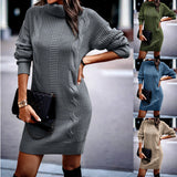 Woloong Autumn and Winter High Neck Long Sleeve Bodycon Sweater Dress