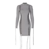 Woloong Seductive Hollow Out Long Sleeve Bodycon Dress