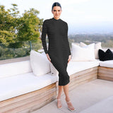 Woloong Autumn Long Sleeve Round Neck Slim Fit Dress