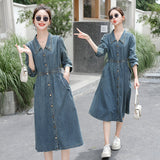 Woloong Vintage High-Waisted Slimming Denim Dress