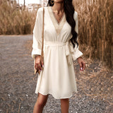 Woloong Elegantly Styled V-Neck Long Sleeve Maxi Dress