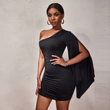 Woloong Sensually Asymmetric Off-Shoulder Elegant Pleats Dress