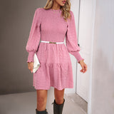 Woloong Solid Color Long Sleeve Short Women's Autumn Winter Dress