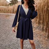 Woloong Elegantly Styled V-Neck Long Sleeve Maxi Dress