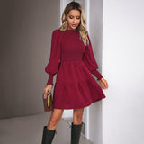 Woloong Solid Color Long Sleeve Short Women's Autumn Winter Dress