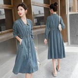 Woloong Vintage High-Waisted Slimming Denim Dress