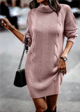 Woloong Autumn and Winter High Neck Long Sleeve Bodycon Sweater Dress