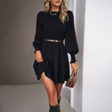 Woloong Solid Color Long Sleeve Short Women's Autumn Winter Dress