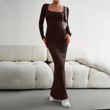 Woloong Sensual Breeze V-Neck Long Sleeve Knit Dress