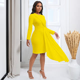 Woloong Elegant Plus-Size Long Sleeve Pencil Dress