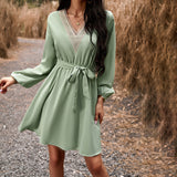 Woloong Elegantly Styled V-Neck Long Sleeve Maxi Dress