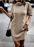 Woloong Autumn and Winter High Neck Long Sleeve Bodycon Sweater Dress