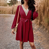 Woloong Elegantly Styled V-Neck Long Sleeve Maxi Dress