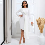 Woloong Elegant Plus-Size Long Sleeve Pencil Dress