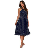 Woloong Summer Fashion Polka Dot Halterneck Maxi Dress