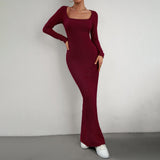 Woloong Sensual Breeze V-Neck Long Sleeve Knit Dress